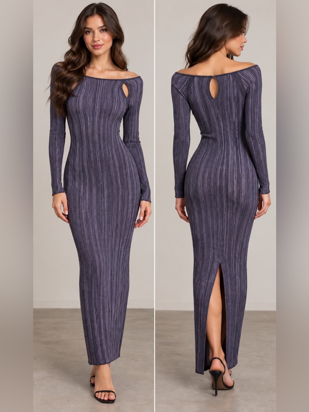 Misa Los Angeles Off-Shoulder Ribbed Maxi Dress in Purple